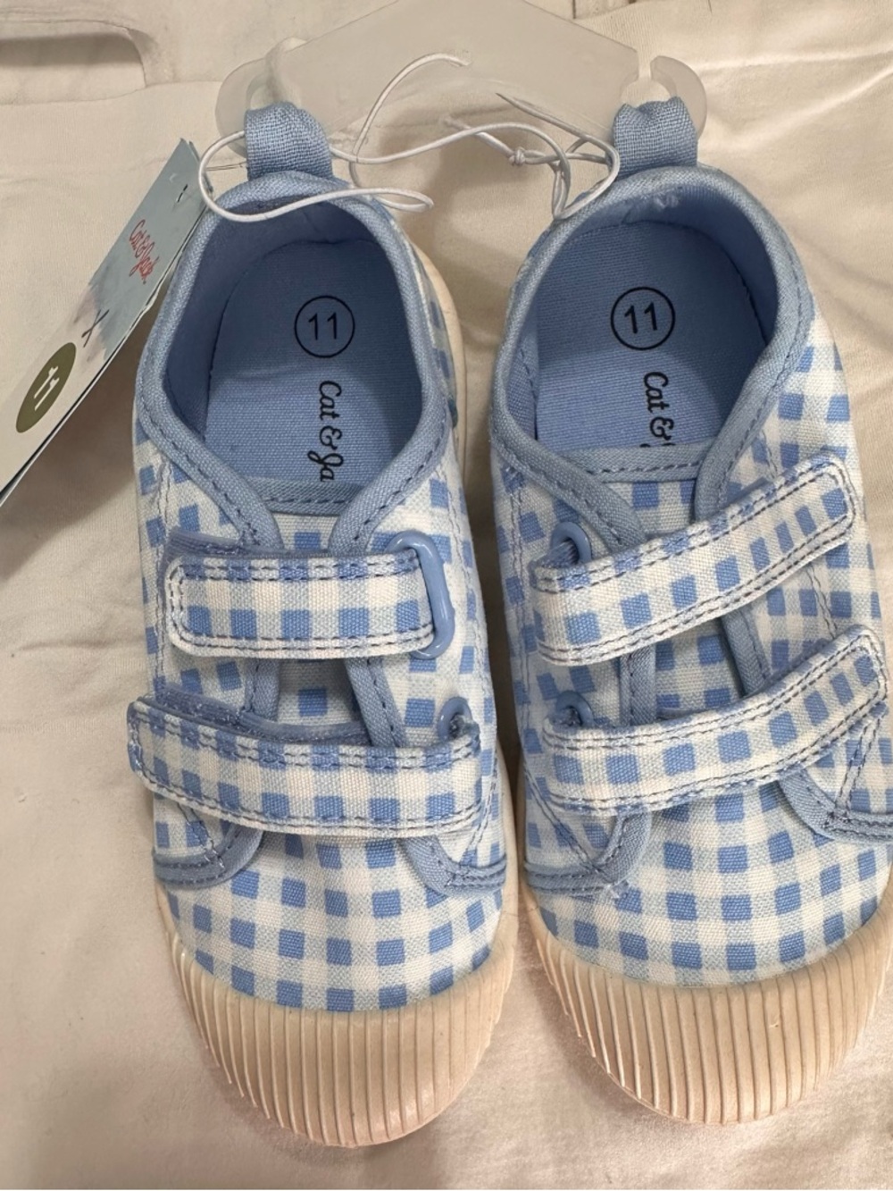 Cat & Jack Light Blue Gingham Velcro Kids Sneakers